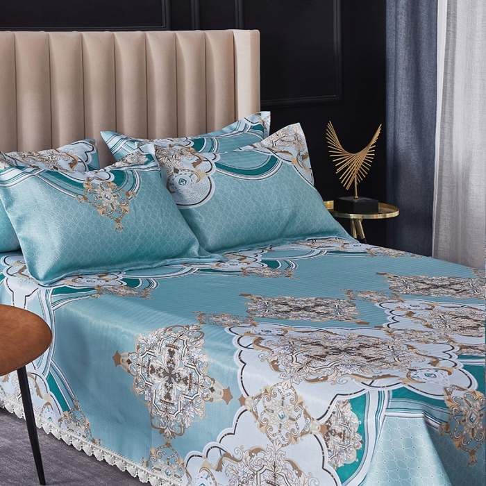 91家纺网 家纺一手货源 找家纺 棉生活 2020春夏新品600D冰丝软凉席三件套 巴洛克风情