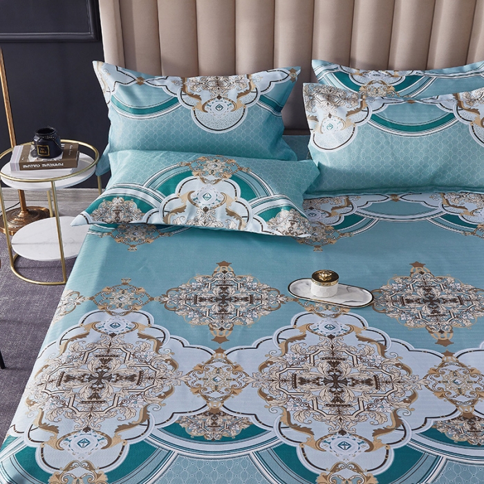 91家纺网 家纺一手货源 找家纺 棉生活 2020春夏新品600D冰丝软凉席三件套 巴洛克风情