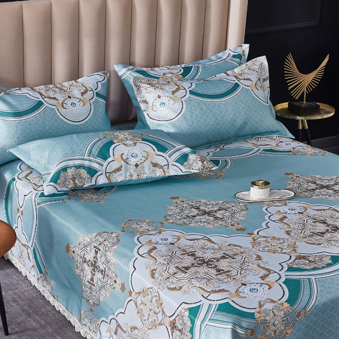 91家纺网 家纺一手货源 找家纺 棉生活 2020春夏新品600D冰丝软凉席三件套 巴洛克风情