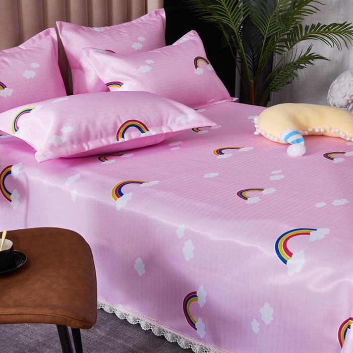 91家纺网 家纺一手货源 找家纺 棉生活 2020春夏新品600D冰丝软凉席三件套 彩虹