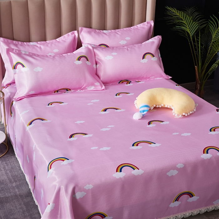 91家纺网 家纺一手货源 找家纺 棉生活 2020春夏新品600D冰丝软凉席三件套 彩虹