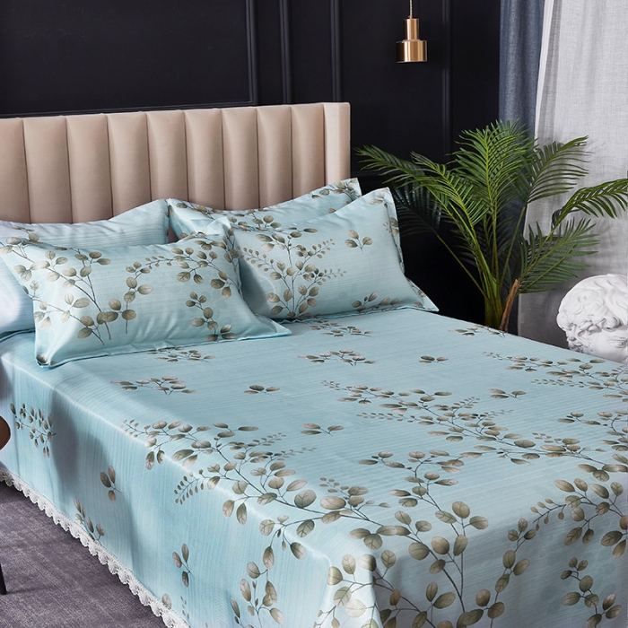 91家纺网 家纺一手货源 找家纺 棉生活 2020春夏新品600D冰丝软凉席三件套 橙光