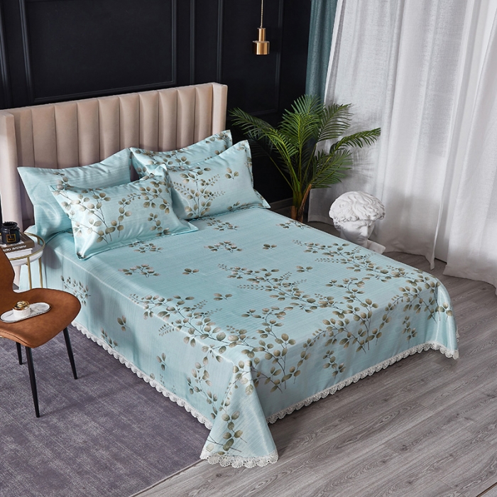 91家纺网 家纺一手货源 找家纺 棉生活 2020春夏新品600D冰丝软凉席三件套 橙光