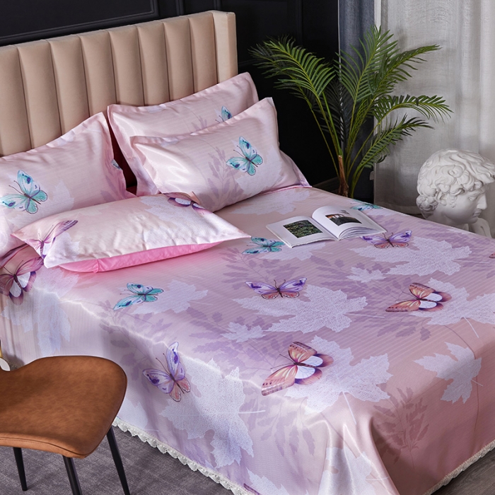 91家纺网 家纺一手货源 找家纺 棉生活 2020春夏新品600D冰丝软凉席三件套 蝶舞粉