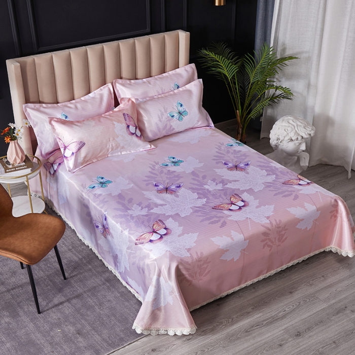 91家纺网 家纺一手货源 找家纺 棉生活 2020春夏新品600D冰丝软凉席三件套 蝶舞粉