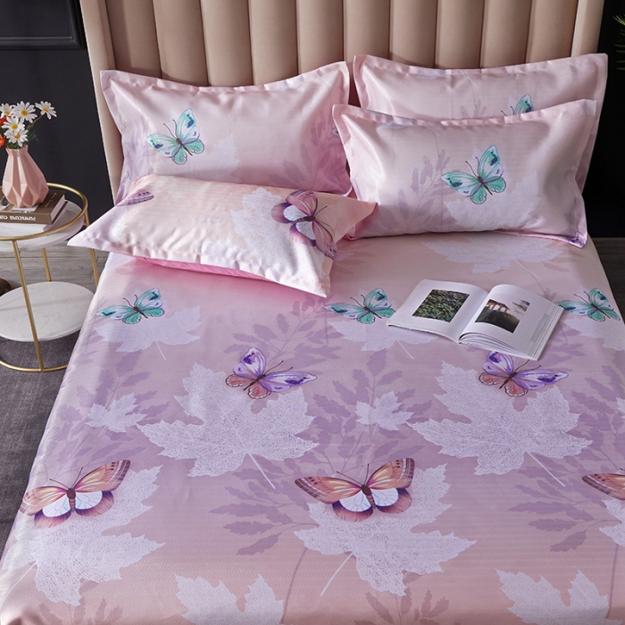 91家纺网 家纺一手货源 找家纺 棉生活 2020春夏新品600D冰丝软凉席三件套 蝶舞粉