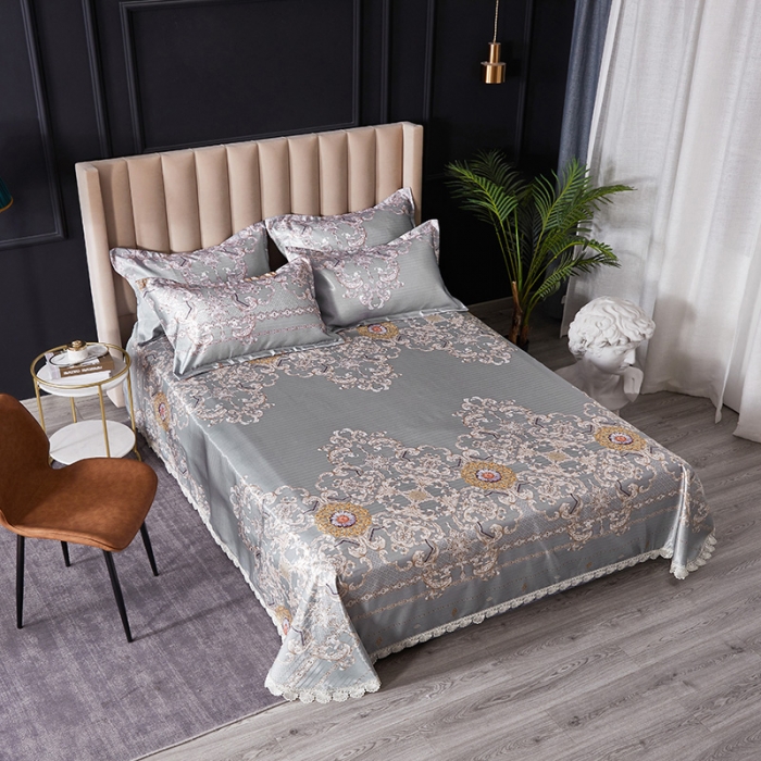 91家纺网 家纺一手货源 找家纺 棉生活 2020春夏新品600D冰丝软凉席三件套  费列罗蓝