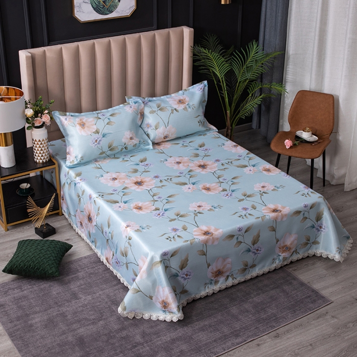 91家纺网 家纺一手货源 找家纺 棉生活 2020春夏新品600D冰丝软凉席三件套 花间梦