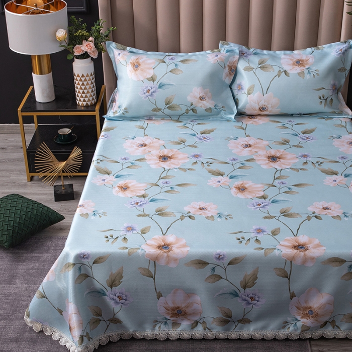 91家纺网 家纺一手货源 找家纺 棉生活 2020春夏新品600D冰丝软凉席三件套 花间梦