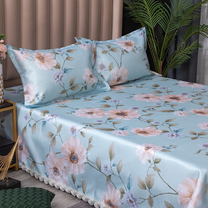 91家纺网 家纺一手货源 找家纺 棉生活 2020春夏新品600D冰丝软凉席三件套 花间梦