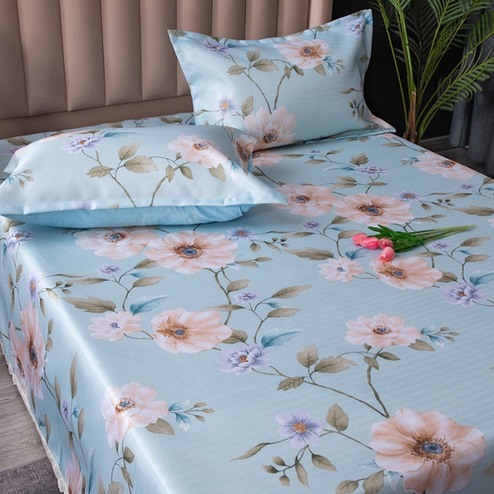 91家纺网 家纺一手货源 找家纺 棉生活 2020春夏新品600D冰丝软凉席三件套 花间梦