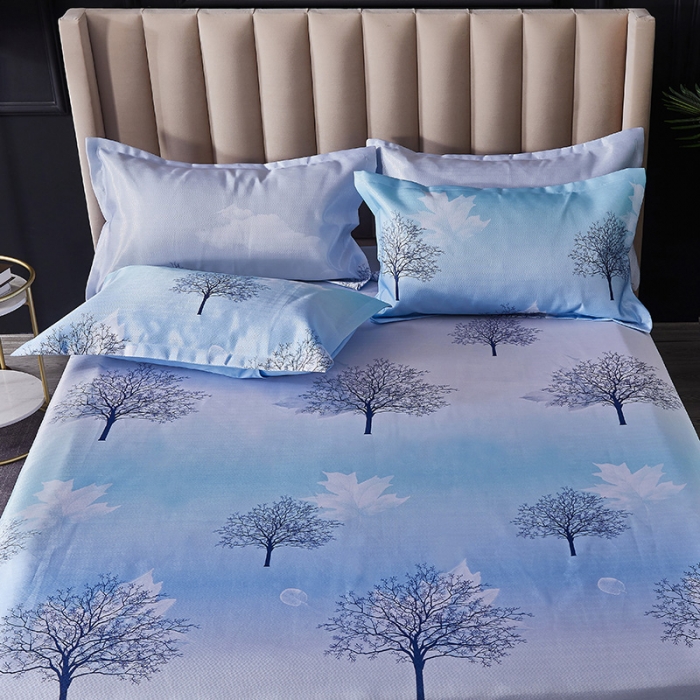 91家纺网 家纺一手货源 找家纺 棉生活2020春夏新品600D冰丝软凉席三件套 花枝雅韵-蓝