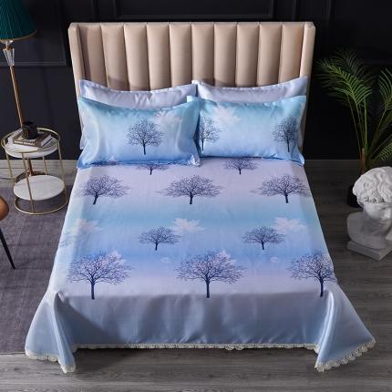 棉生活2020春夏新品600D冰丝软凉席三件套 花枝雅韵-蓝