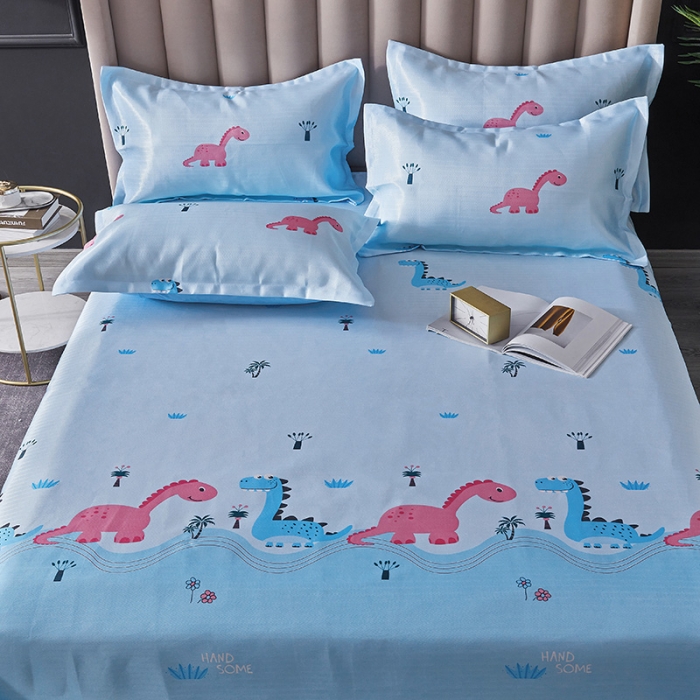 91家纺网 家纺一手货源 找家纺 棉生活 2020春夏新品600D冰丝软凉席三件套 恐龙乐园