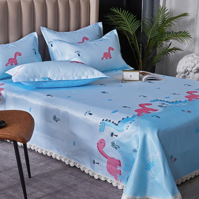 91家纺网 家纺一手货源 找家纺 棉生活 2020春夏新品600D冰丝软凉席三件套 恐龙乐园