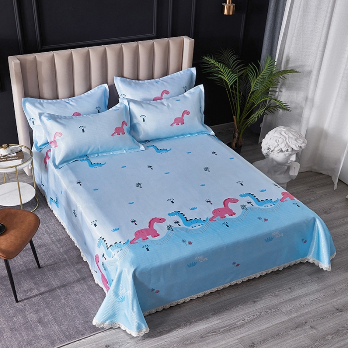 91家纺网 家纺一手货源 找家纺 棉生活 2020春夏新品600D冰丝软凉席三件套 恐龙乐园