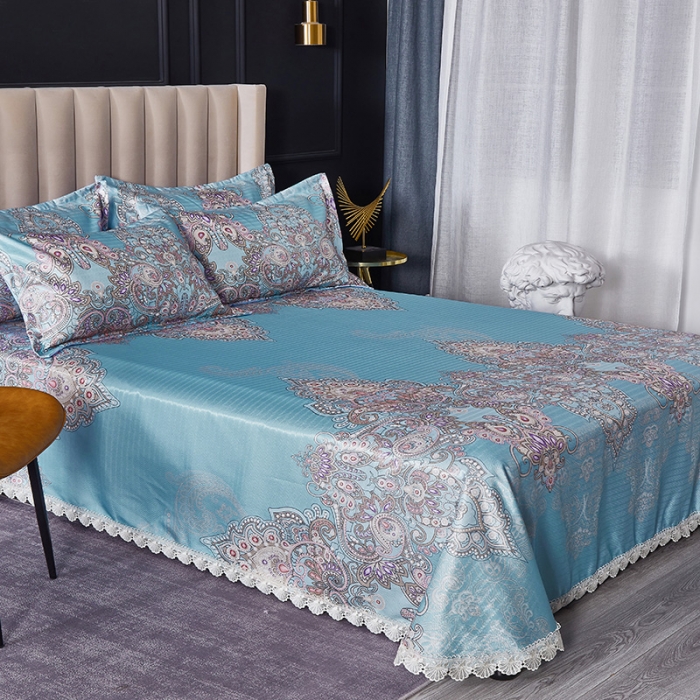 91家纺网 家纺一手货源 找家纺 棉生活 2020春夏新品600D冰丝软凉席三件套 欧典-天蓝