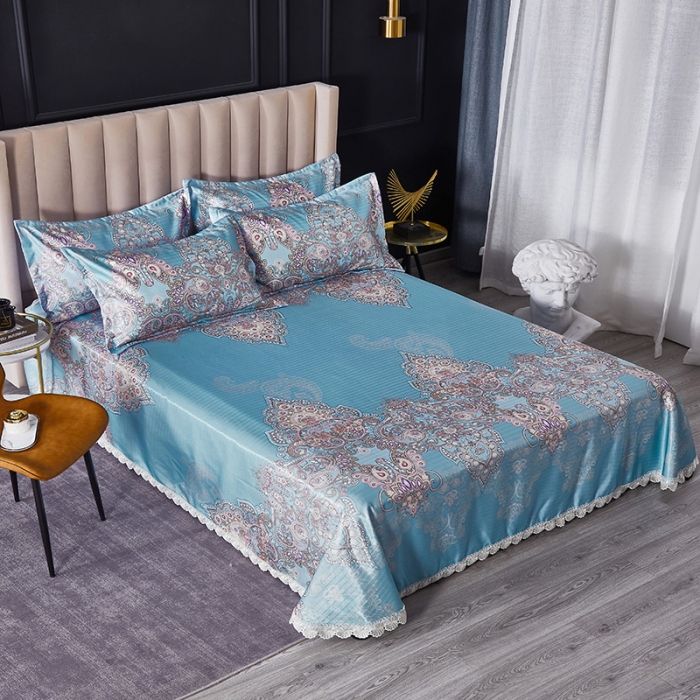 91家纺网 家纺一手货源 找家纺 棉生活 2020春夏新品600D冰丝软凉席三件套 欧典-天蓝