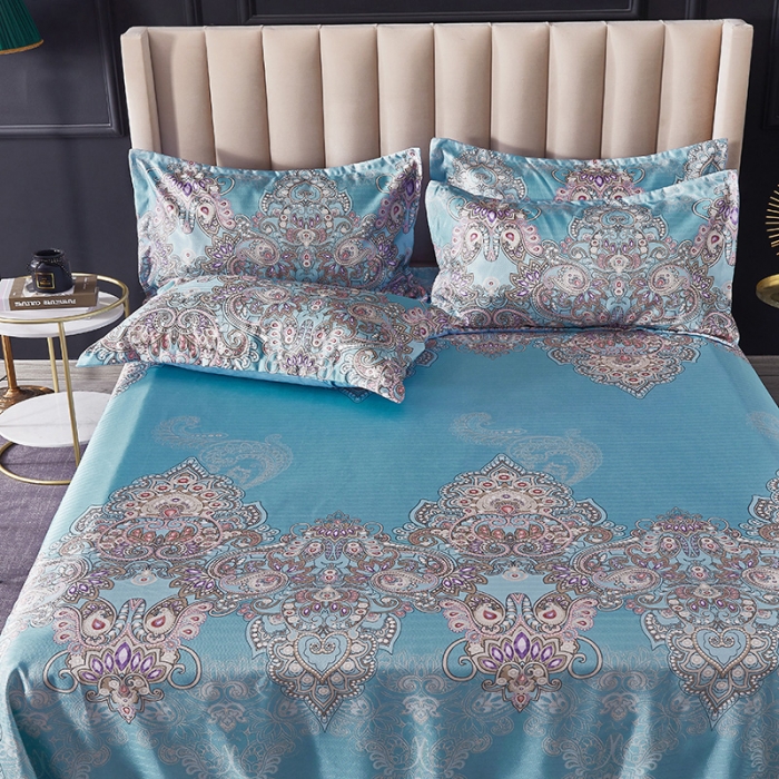 91家纺网 家纺一手货源 找家纺 棉生活 2020春夏新品600D冰丝软凉席三件套 欧典-天蓝