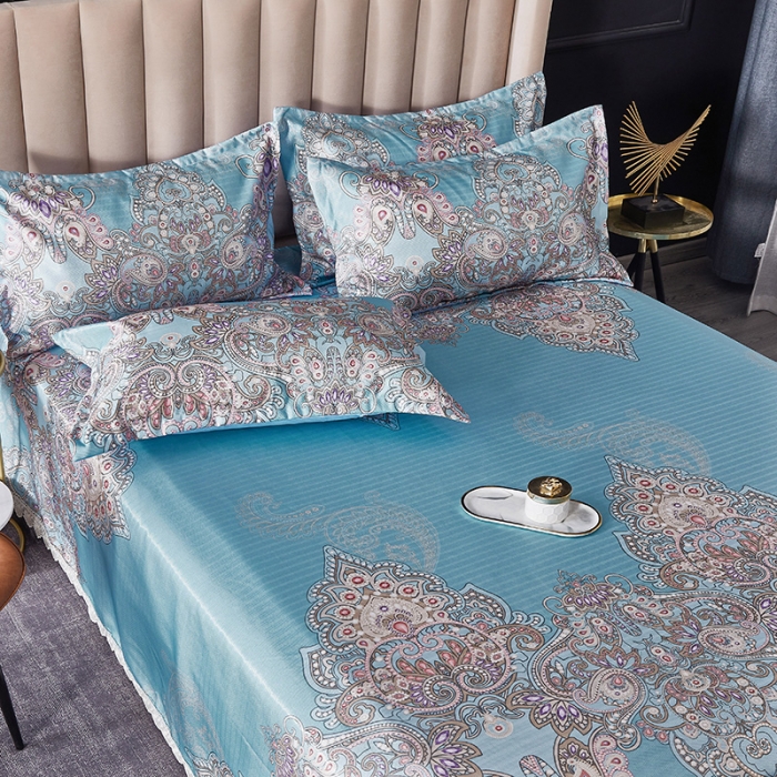 91家纺网 家纺一手货源 找家纺 棉生活 2020春夏新品600D冰丝软凉席三件套 欧典-天蓝