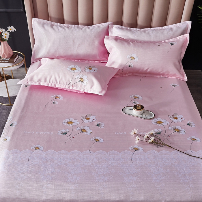 91家纺网 家纺一手货源 找家纺 棉生活 2020春夏新品600D冰丝软凉席三件套 小清新粉