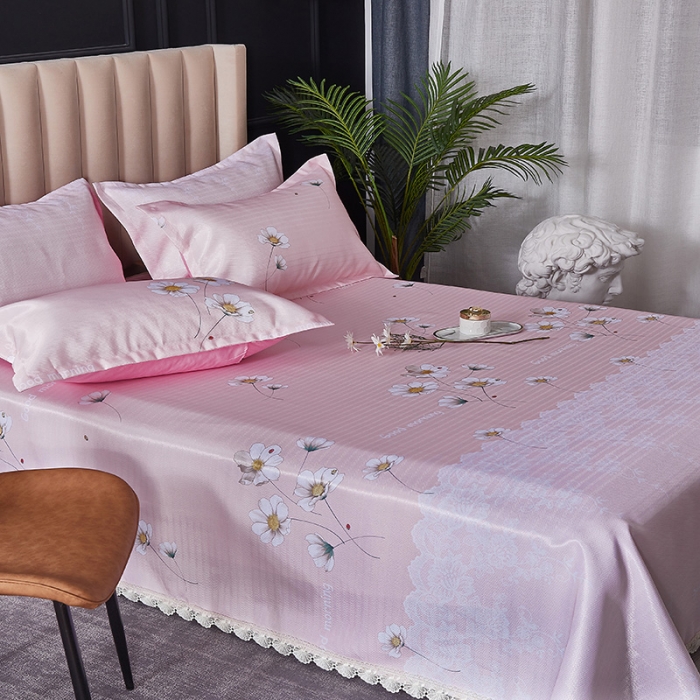 91家纺网 家纺一手货源 找家纺 棉生活 2020春夏新品600D冰丝软凉席三件套 小清新粉