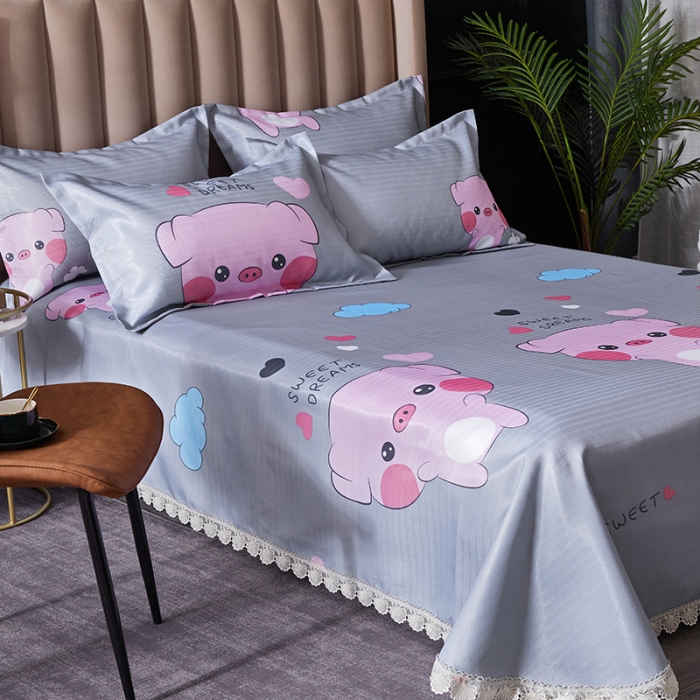 91家纺网 家纺一手货源 找家纺 棉生活 2020春夏新品600D冰丝软凉席三件套 猪猪侠