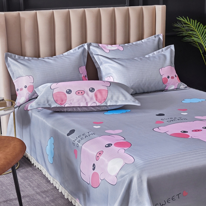 91家纺网 家纺一手货源 找家纺 棉生活 2020春夏新品600D冰丝软凉席三件套 猪猪侠