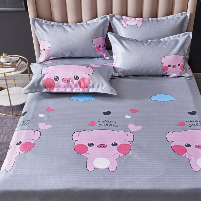 91家纺网 家纺一手货源 找家纺 棉生活 2020春夏新品600D冰丝软凉席三件套 猪猪侠