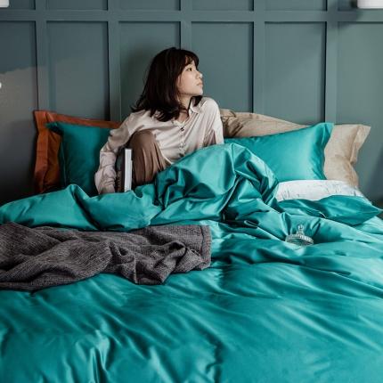 91家纺网 家纺一手货源 找家纺 2020新款100S贡缎长绒棉四件套艾草绿