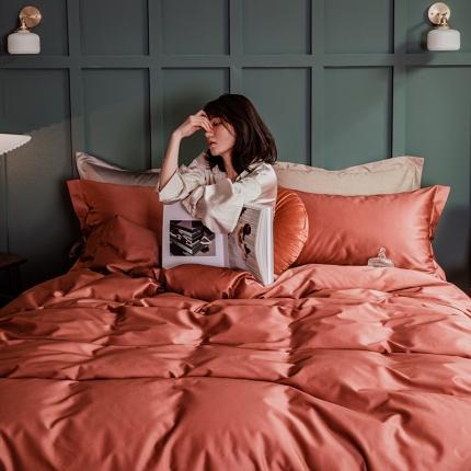 91家纺网 家纺一手货源 找家纺 2020新款100S贡缎长绒棉四件套活力红