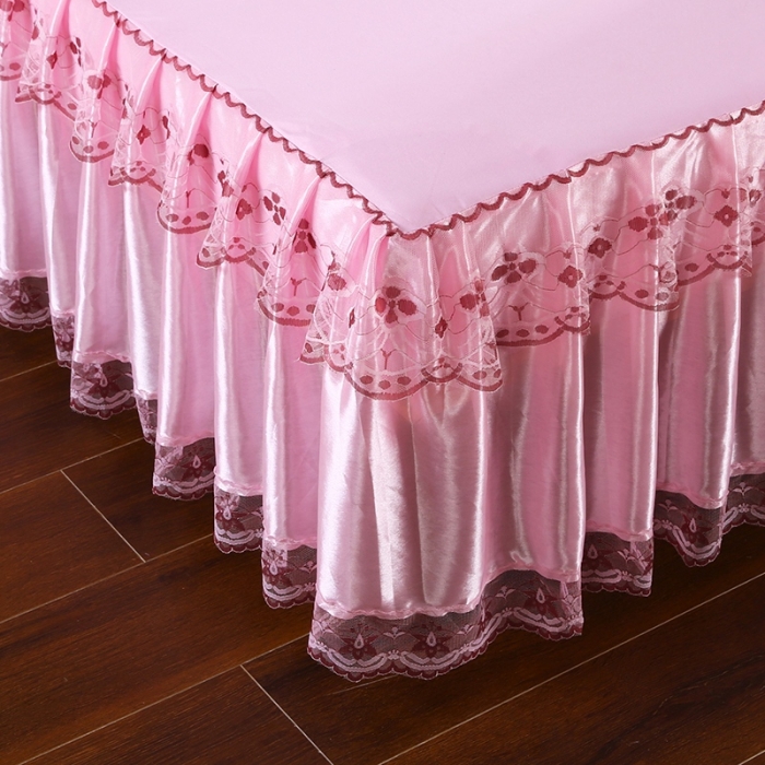 91家纺网 家纺一手货源 找家纺 情恒 2020新款蕾丝床裙 富丽-粉色