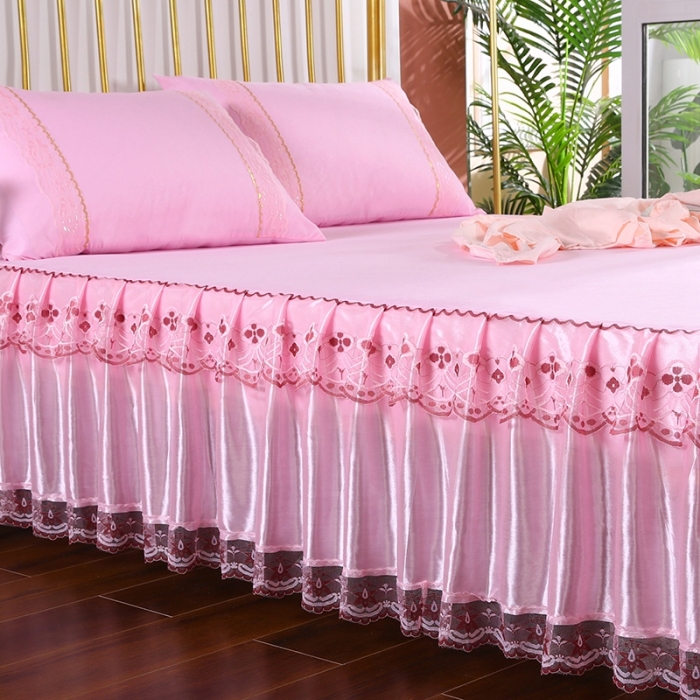 91家纺网 家纺一手货源 找家纺 情恒 2020新款蕾丝床裙 富丽-粉色