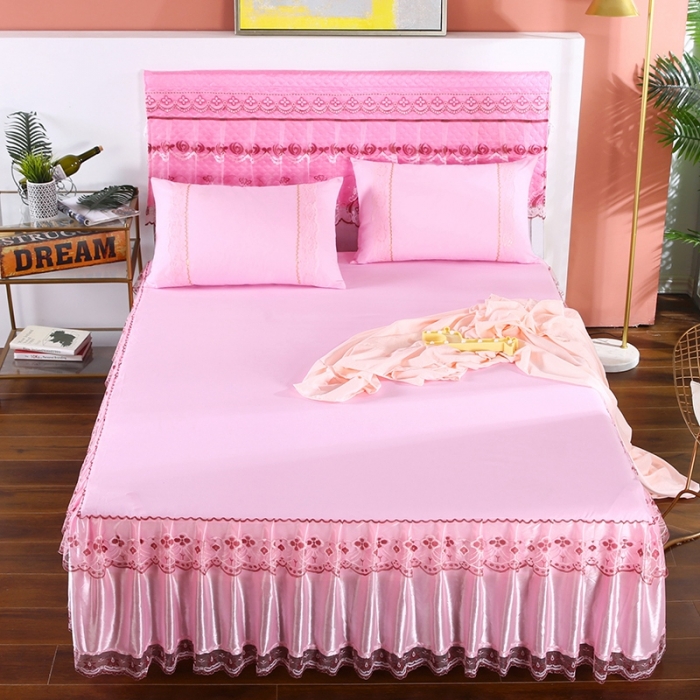 91家纺网 家纺一手货源 找家纺 情恒 2020新款蕾丝床裙 富丽-粉色