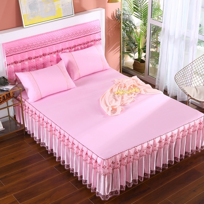 91家纺网 家纺一手货源 找家纺 情恒 2020新款蕾丝床裙 富丽-粉色