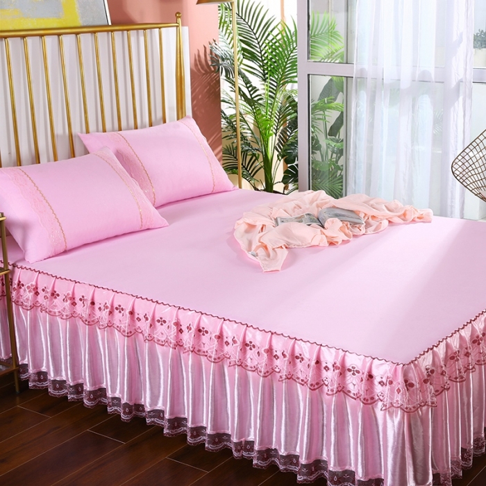 91家纺网 家纺一手货源 找家纺 情恒 2020新款蕾丝床裙 富丽-粉色