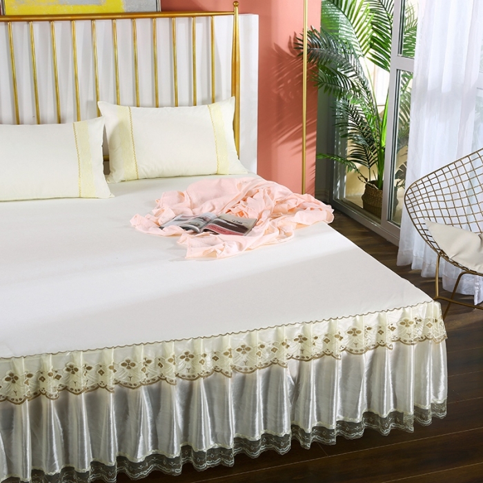 91家纺网 家纺一手货源 找家纺 情恒 2020新款蕾丝床裙 富丽-米黄