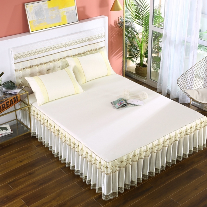 91家纺网 家纺一手货源 找家纺 情恒 2020新款蕾丝床裙 富丽-米黄