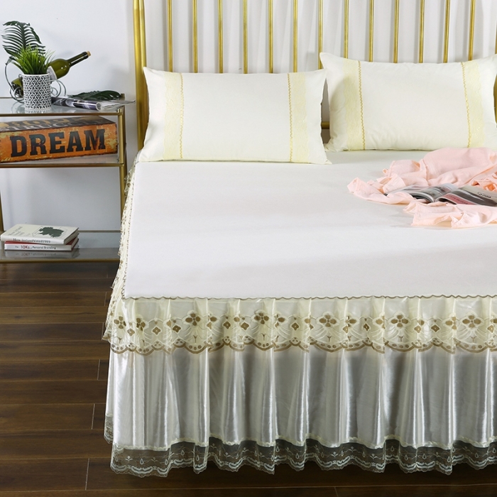 91家纺网 家纺一手货源 找家纺 情恒 2020新款蕾丝床裙 富丽-米黄