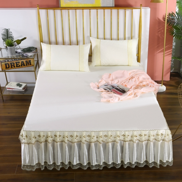 91家纺网 家纺一手货源 找家纺 情恒 2020新款蕾丝床裙 富丽-米黄