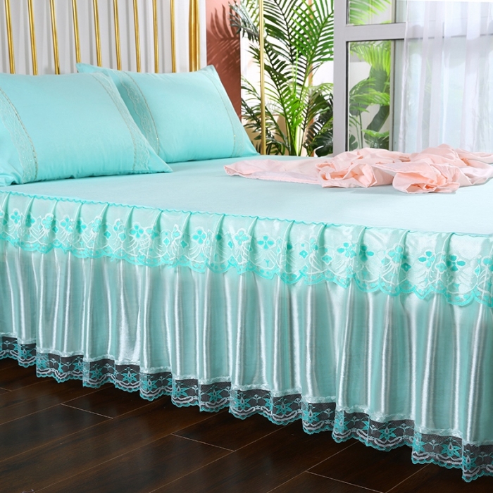 91家纺网 家纺一手货源 找家纺 （总）情恒 2020新款蕾丝床裙 富丽-水绿