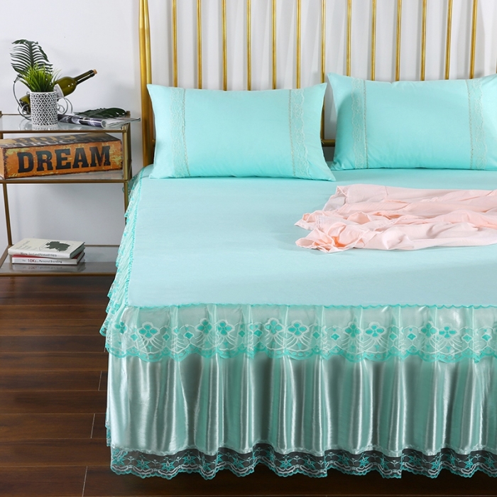 91家纺网 家纺一手货源 找家纺 （总）情恒 2020新款蕾丝床裙 富丽-水绿