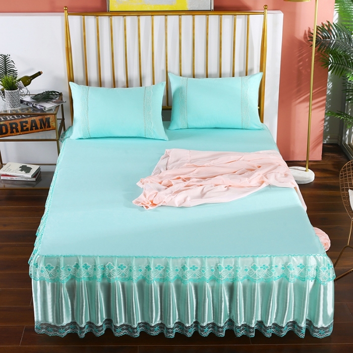 91家纺网 家纺一手货源 找家纺 （总）情恒 2020新款蕾丝床裙 富丽-水绿