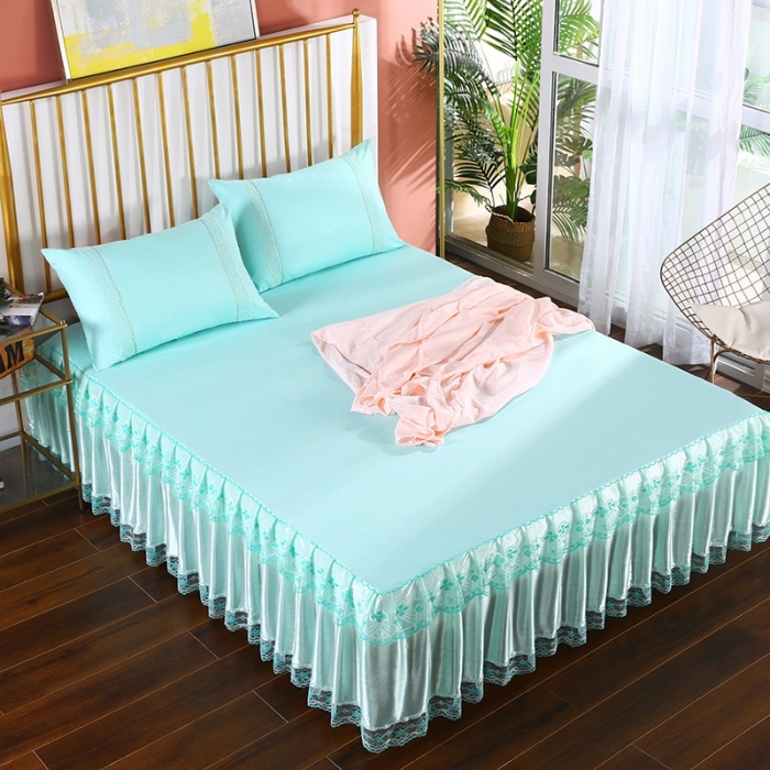 91家纺网 家纺一手货源 找家纺 （总）情恒 2020新款蕾丝床裙 富丽-水绿