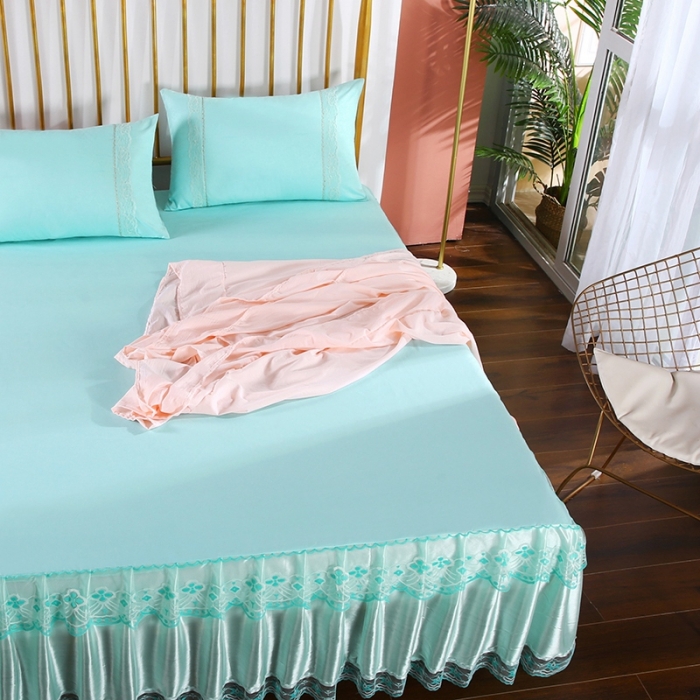 91家纺网 家纺一手货源 找家纺 （总）情恒 2020新款蕾丝床裙 富丽-水绿