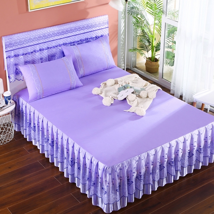 91家纺网 家纺一手货源 找家纺 情恒 2020新款蕾丝床裙 浪漫花都（紫色）