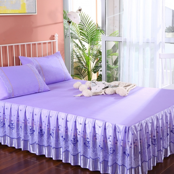 91家纺网 家纺一手货源 找家纺 情恒 2020新款蕾丝床裙 浪漫花都（紫色）