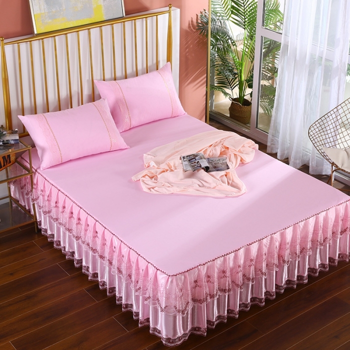 91家纺网 家纺一手货源 找家纺 情恒 2020新款蕾丝床裙 玫瑰情缘-粉色