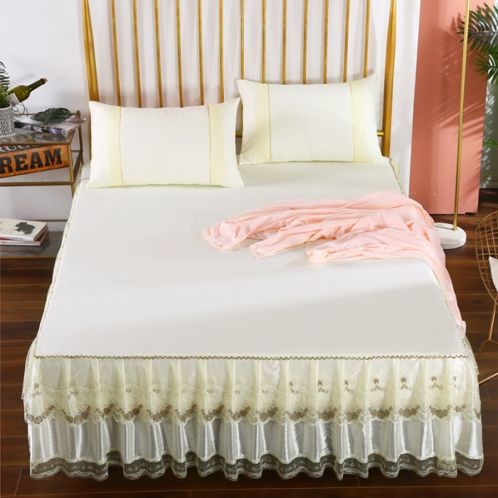 91家纺网 家纺一手货源 找家纺 情恒 2020新款蕾丝床裙 玫瑰情缘-米黄