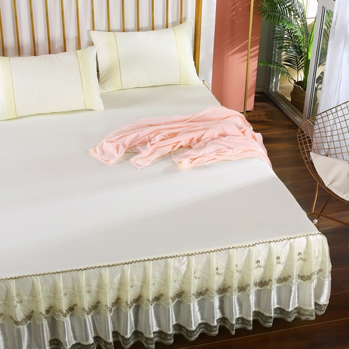 91家纺网 家纺一手货源 找家纺 情恒 2020新款蕾丝床裙 玫瑰情缘-米黄